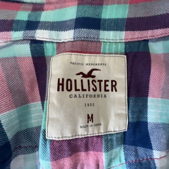 Hollister Plaid Western Shirt Long Sleeve Button Up Pink Green Casual - Picture 6 of 6